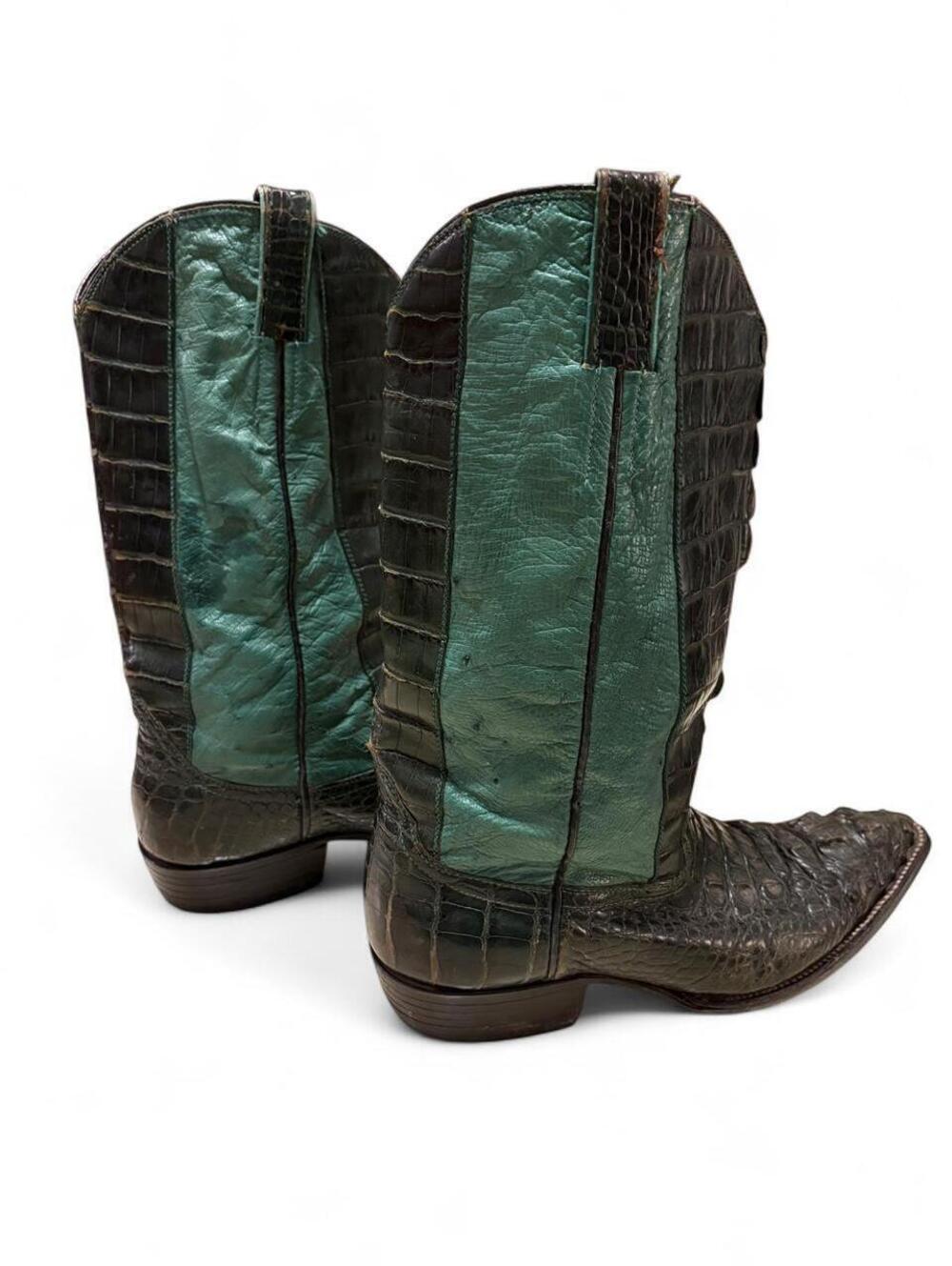 rare gorgeous emerald Green/black authentic caiman crocodile skin cowboy boots
